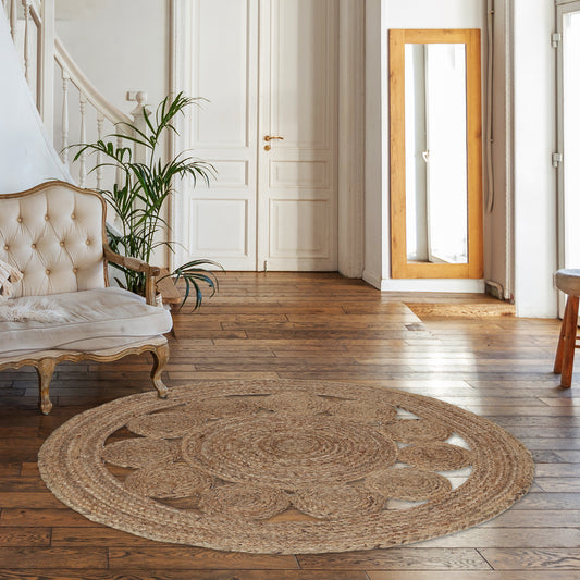 Nature's Mandala Rug, 3ft - Beige Blossom